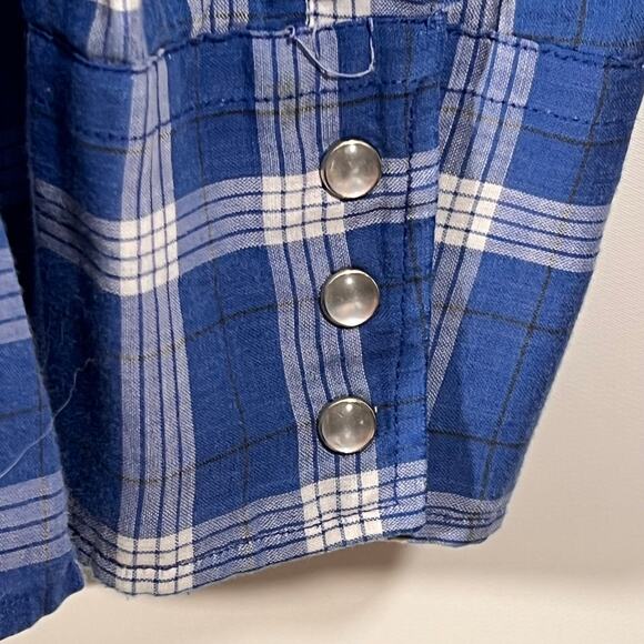 Youngbloods Western Pearl Snap Blue Plaid Shirt Rodeo Womens Large - Picture 9 of 13